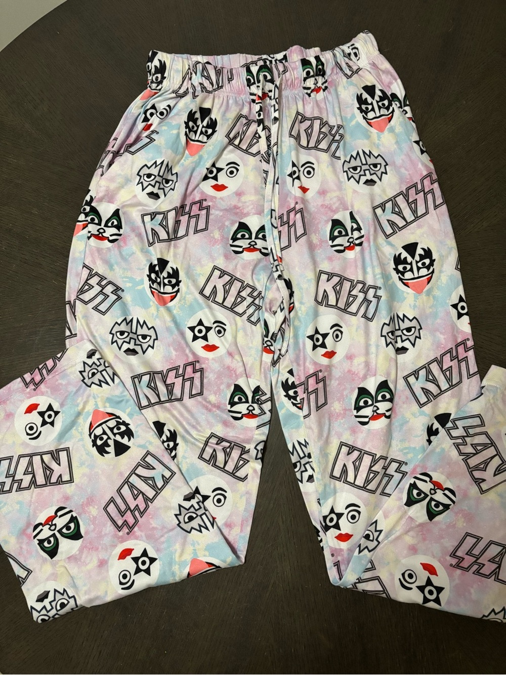 Kiss Pastel Tie-Dye Logo & Face Print Pajama Bottoms - Pink, Blue, Purple